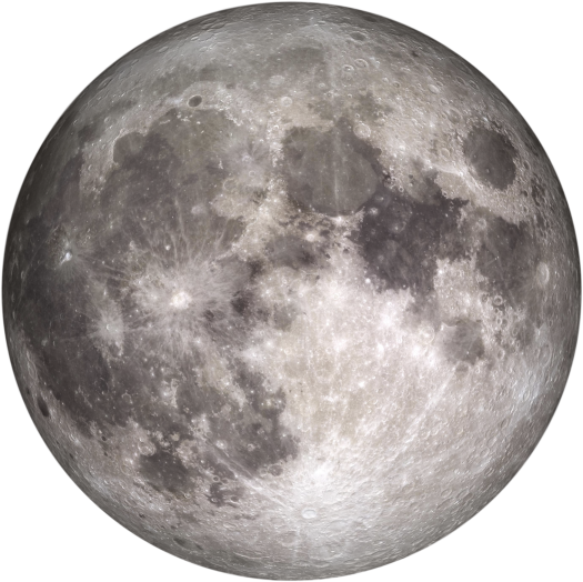 A black and white image of the full moon, craters cover its surface.